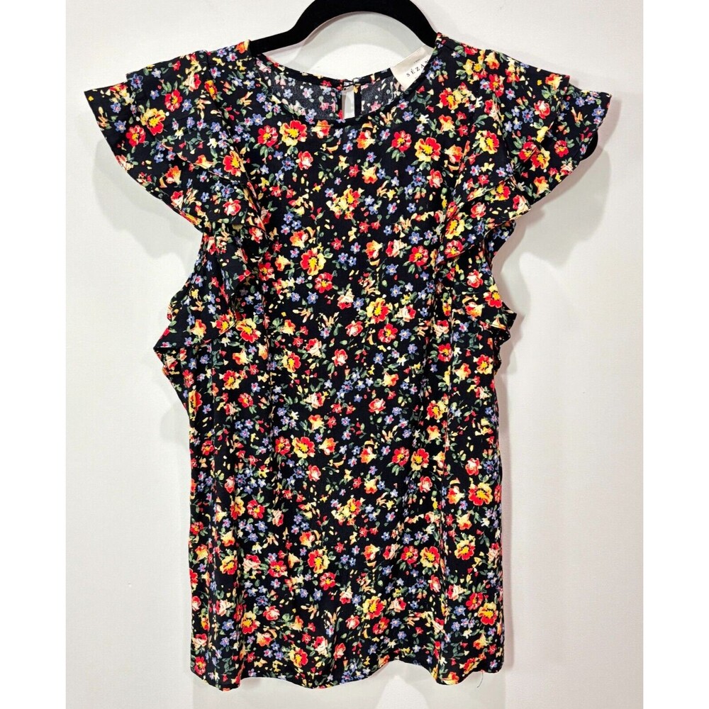 Sezane Floral Blouse - Black, Red, Yellow, Blue